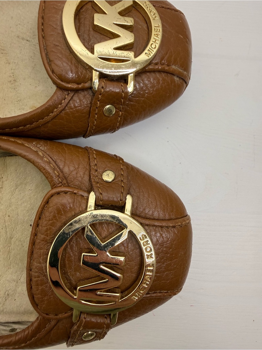 Michael Kors Tan Leather Ballet Flats with Gold MK Logo